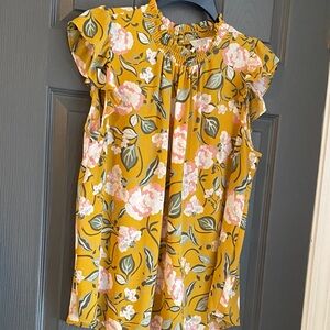 LOFT Yellow and Gray Patterned Blouse